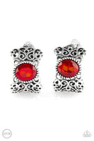 Glamourously Grand Duchess - Red Clip-On Earring